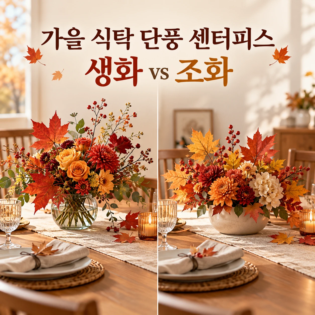 가을 식탁 단풍 센터피스, 생화 vs 조화 뭐가 더 좋을까? 2 가을 식탁 단풍 센터피스, 생화 vs 조화 뭐가 더 좋을까?